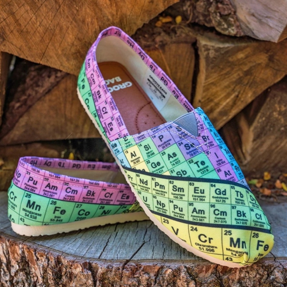 Groove Bags periodic table multicolor print slips on. Size 9.5W EUC